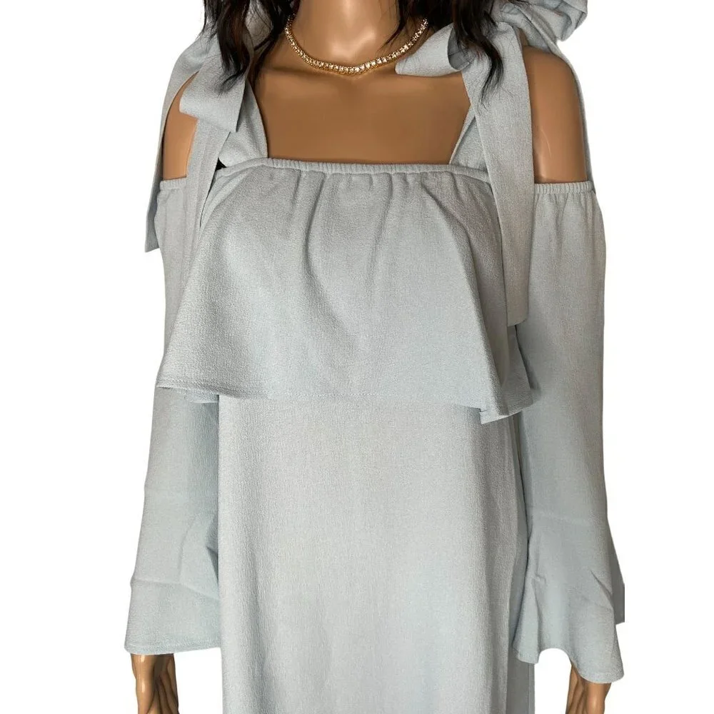Ganni Clark Cold Shoulder Ruffle Midi Dress Sterling Blue Size 4
